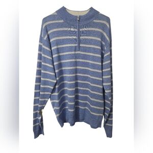 Peter Millar Long Bay Maritime Blue Striped 1/4 Zip Pullover Sweater XLARGE